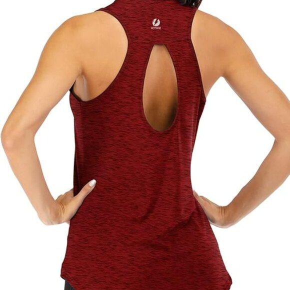 Ictive Tops - ICTIVE Burgandy Loose Fit Yoga Top Workout Tank Backless Sleeve | XL